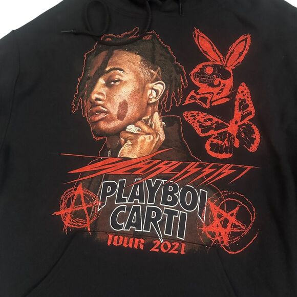Playboi Carti Hoodie Mens Medium Black 2021 Narcissist Tour Rap Graphic Jerzees - Picture 4 of 12